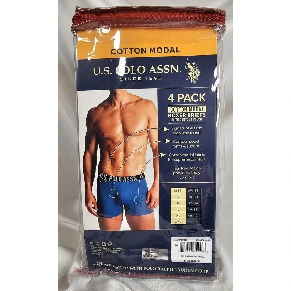 US Polo Assn 4 Cotton Modal Boxer Briefs M Blue Gray Contour Pouch‎